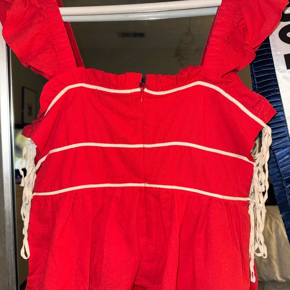 ❤️ Anna Grace Red Ruffle-Shoulder Peplum Top - Picture 9 of 12